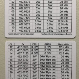 GMRS & FRS frequencies (1 card)
