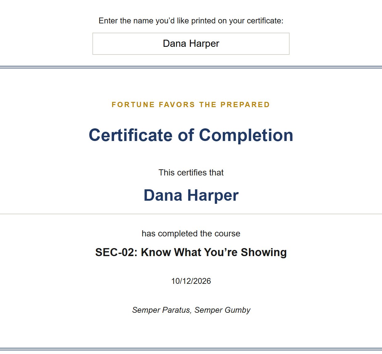 Certificate of Completion for a finished course